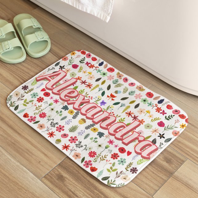 Wildflower Bloom Folksy Folk Art Girl's Room Decor Bath Mat (Creator Uploaded)