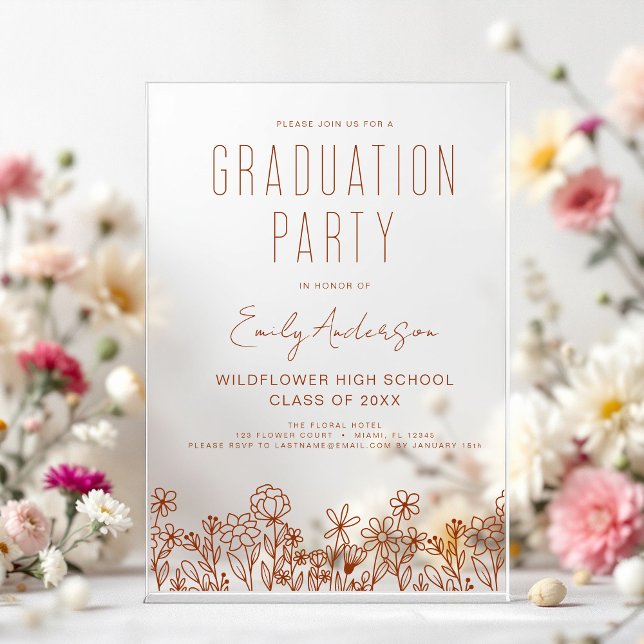 Wildflower Bloom Graduation Party Boho Acrylic Invitations (Creator Uploaded)