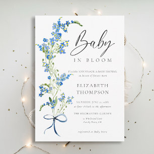 Wildflower Bloom Soft Blue Bow Elegant Baby Shower Invitation