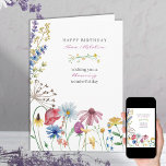 Wildflower Blooming Wonderful Happy Birthday Card<br><div class="desc">Pretty wildflower birthday card which you can personalise inside and out. The design has a floral border of colourful wild flowers in pink blue red and yellow with a delicate divider and a matching bouquet on the back.</div>
