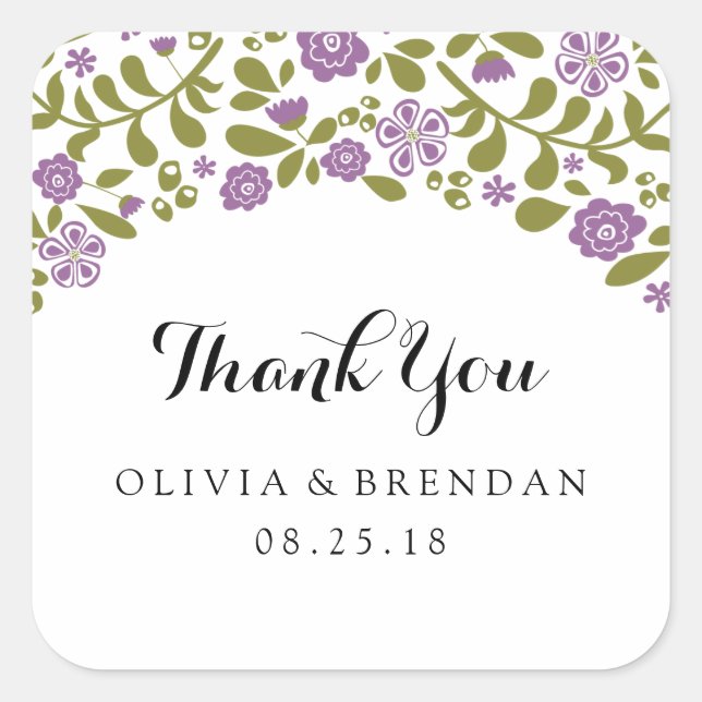 Wildflower Blossom | Wedding Favour Square Sticker (Front)