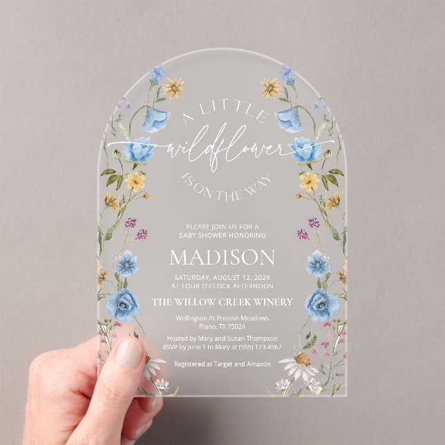 Wildflower Blue Baby Shower  Acrylic Invitations (Insitu (Handheld))