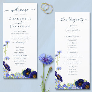 Wildflower Blue Boho Wedding Program Menu