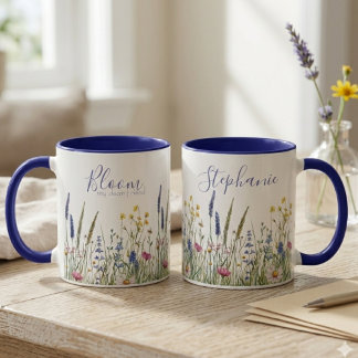 Wildflower Blue Botanical Watercolor Mug