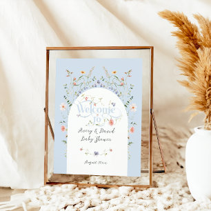 Wildflower Blue Boy Bloom Baby Shower  Poster