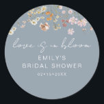 Wildflower Blue Bridal Shower Love is In Bloom Classic Round Sticker<br><div class="desc">Express gratitude with our Wildflower Thank You Bridal Shower In Bloom Classic Round Sticker. These charming stickers feature a delightful wildflower design, infusing a touch of natural beauty into your bridal shower thank-you notes or favours. The classic round shape adds versatility, making them perfect for various uses, from sealing envelopes...</div>