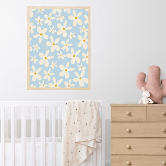 Wildflower Blue Daisies Boho Baby Girl Nursery Poster