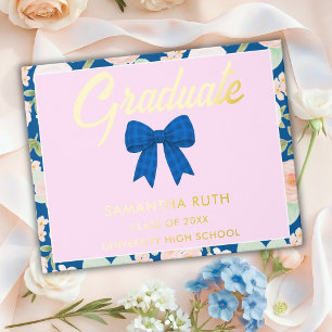 Wildflower Blue Gingham Bow Graduation Party Guest Book