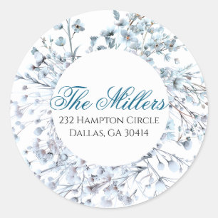 Wildflower Blue Return Address  Classic Round Sticker