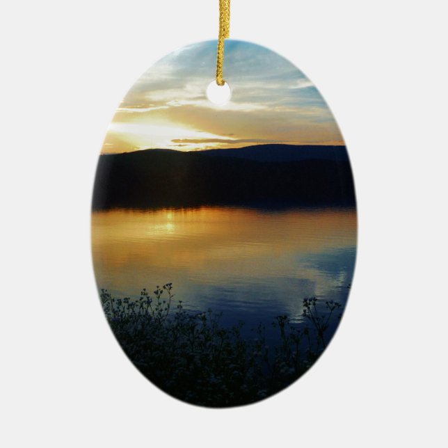 Wildflower, Blue sunset Ceramic Tree Decoration (Front)