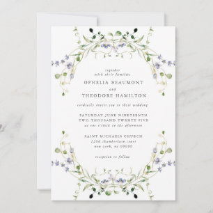 Wildflower Blue Watercolor Elegant Wedding Invitation