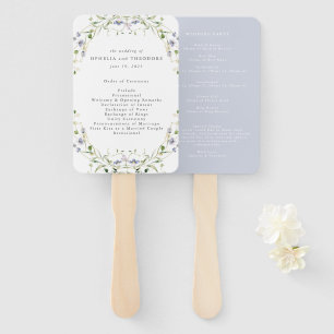 Wildflower Blue Watercolor Elegant Wedding Program Hand Fan