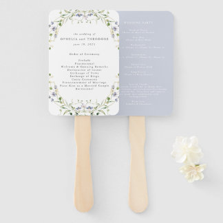 Wildflower Blue Watercolor Elegant Wedding Program Hand Fan