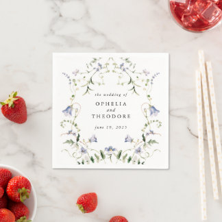 Wildflower Blue Watercolor Wedding Monogram Napkin