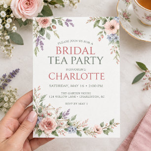 Wildflower Blush Garden Tea Party Bridal Shower Invitation