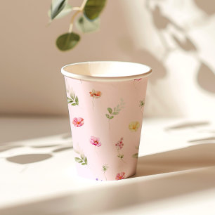 Wildflower Blush pink Baby in bloom Baby Shower Paper Cups