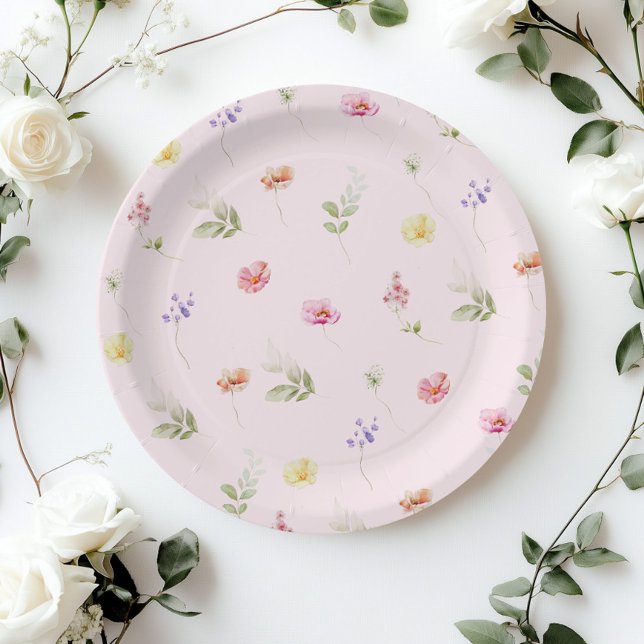 Wildflower Blush pink Baby in bloom Baby Shower Paper Plate (Creator Uploaded)
