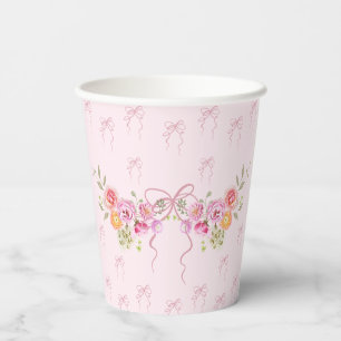 Wildflower Blush Pink Bow Baby Shower Paper Cups