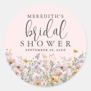 Wildflower Blush Pink Bridal Shower Classic Round Sticker