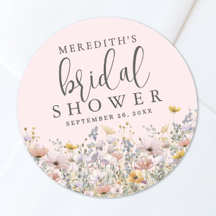 Wildflower Blush Pink Bridal Shower Classic Round Sticker
