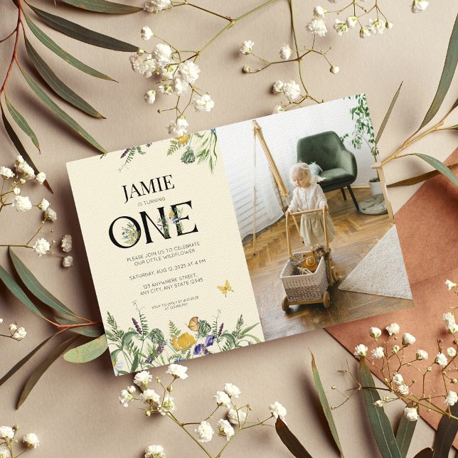 Wildflower Boho 1st Birthday Girl Photo Invitation (Creator Uploaded)