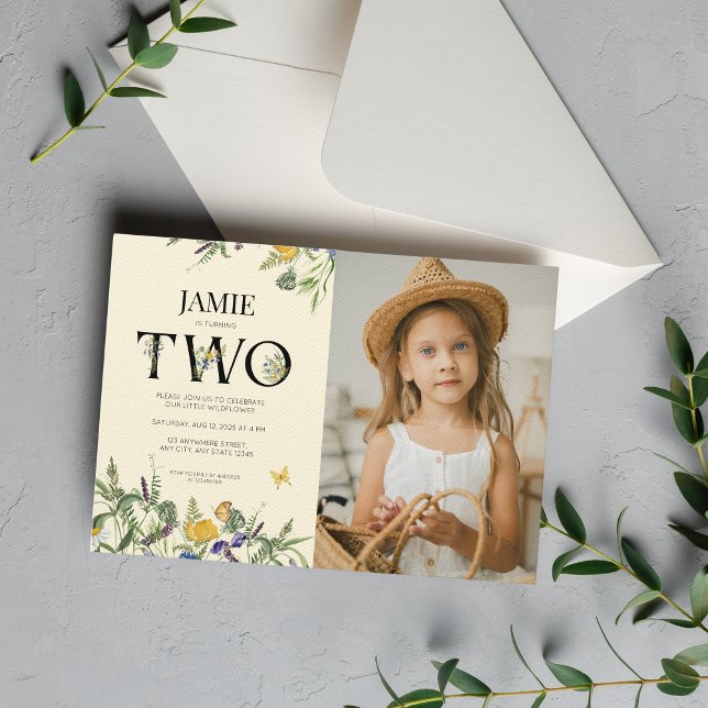 Wildflower Boho 2nd Birthday Girl Photo  Invitation (Creator Uploaded)