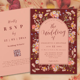 Wildflower Boho Arch Dark Terracotta Fall Wedding Invitation