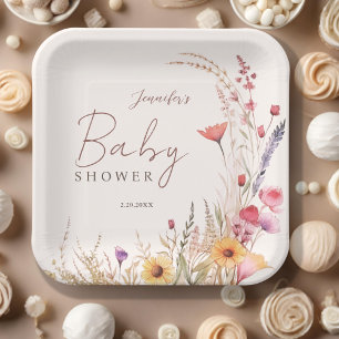 Wildflower Boho Baby Baby Shower Paper Plate