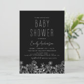 Wildflower Boho Baby Shower Black Elegant Invitation (Standing Front)