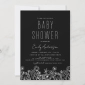 Wildflower Boho Baby Shower Black Elegant Invitation (Front)