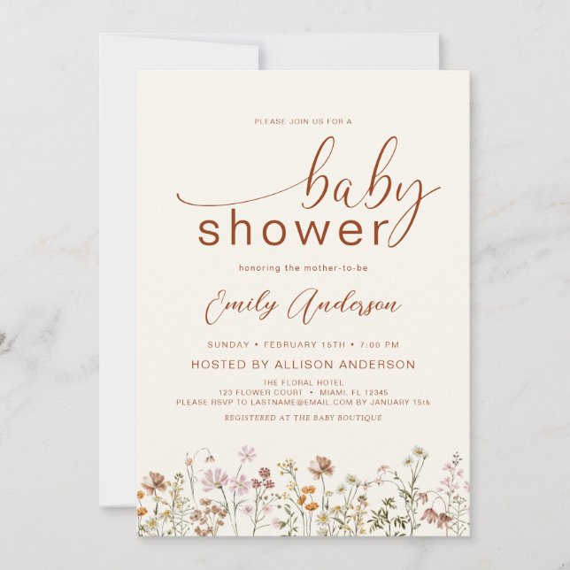 Wildflower Boho Baby Shower Elegant Modern Invitation (Front)