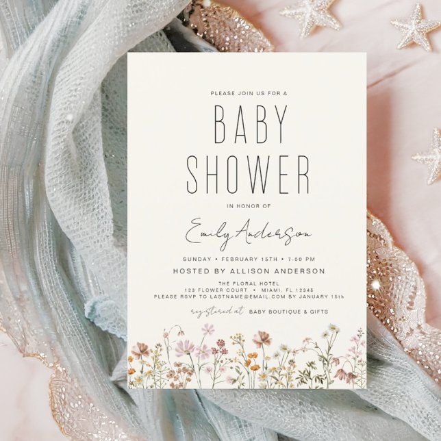 Wildflower Boho Baby Shower Elegant Modern Invitation (Creator Uploaded)