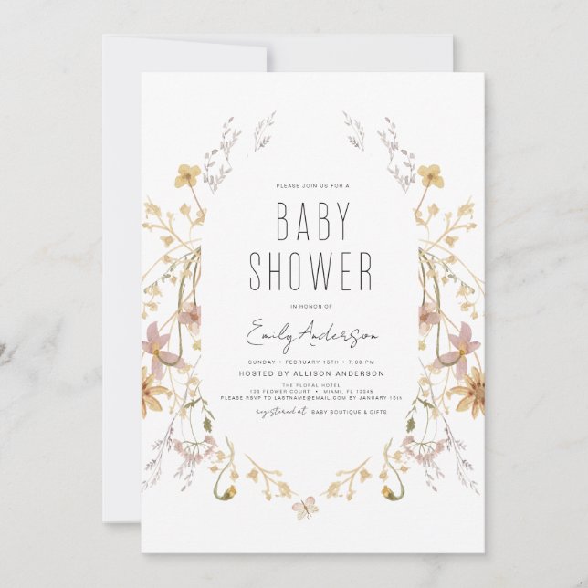 Wildflower Boho Baby Shower Elegant Modern Invitation (Front)