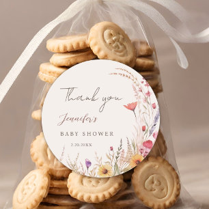 Wildflower Boho Baby Shower Favor Classic Round Sticker