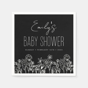 Wildflower Boho Baby Shower In Bloom Black Napkin