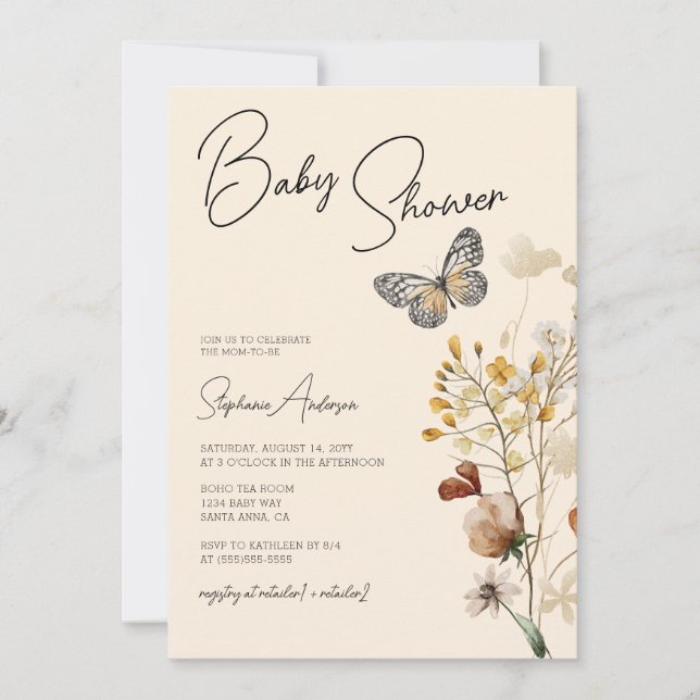 Wildflower Boho Baby Shower  Invitation (Front)