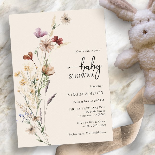 Wildflower Boho Baby Shower Invitation (Elegant Wildflower Boho Baby Shower Invitation by Painted Paperie
)