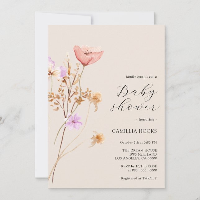 Wildflower Boho Baby Shower Invitation (Front)
