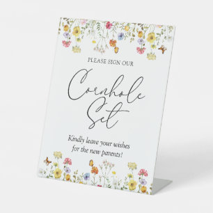 Wildflower Boho Baby Shower Pedestal Cornhole Sign