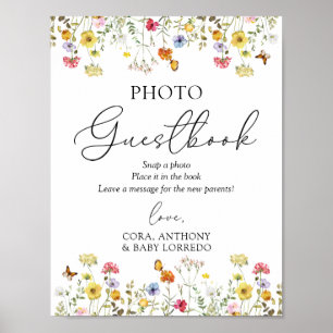 Wildflower Boho Baby Shower Photo Guestbook Sign