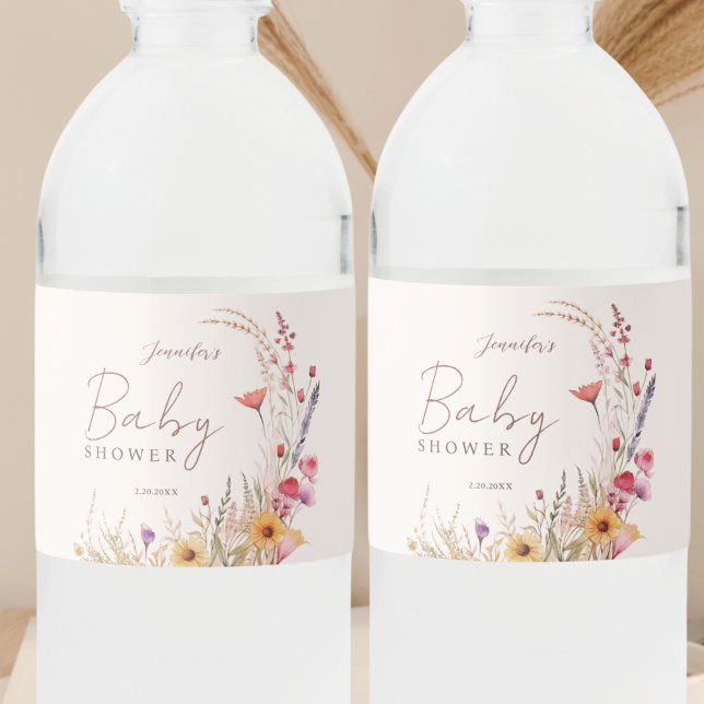 Wildflower Boho Baby Shower  Water Bottle Label (Creator Uploaded)