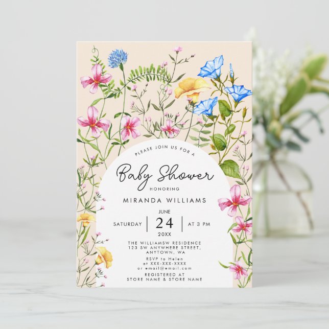 Wildflower Boho Baby Shower Watercolor Invitation (Standing Front)