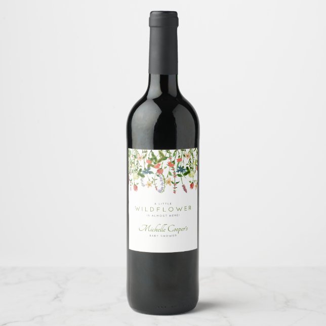 Wildflower Boho Baby Shower Wine Label (Front)