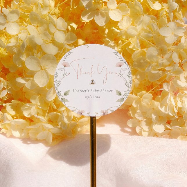 Wildflower Boho Bee Girl Baby Shower Thank You Classic Round Sticker (Creator Uploaded)