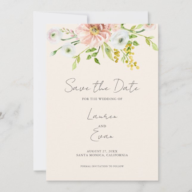 Wildflower Boho Beige Botanical Save the Date Invitation (Front)