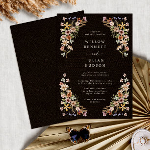 Wildflower Boho Black Wedding Invitation