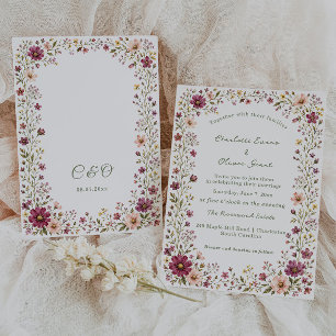 Wildflower Boho Blush Pink Burgundy Wedding Invitation