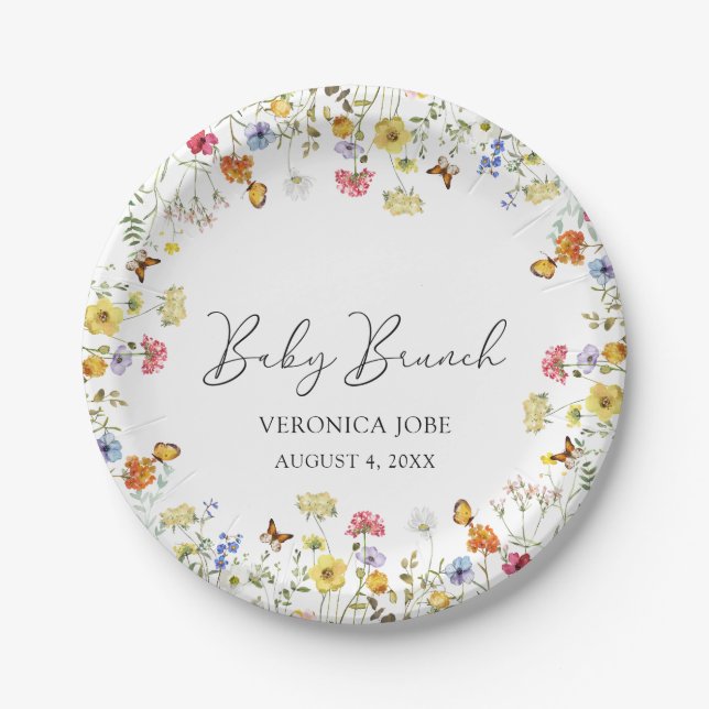 Wildflower Boho Botanical Baby Brunch Shower Paper Plate (Front)