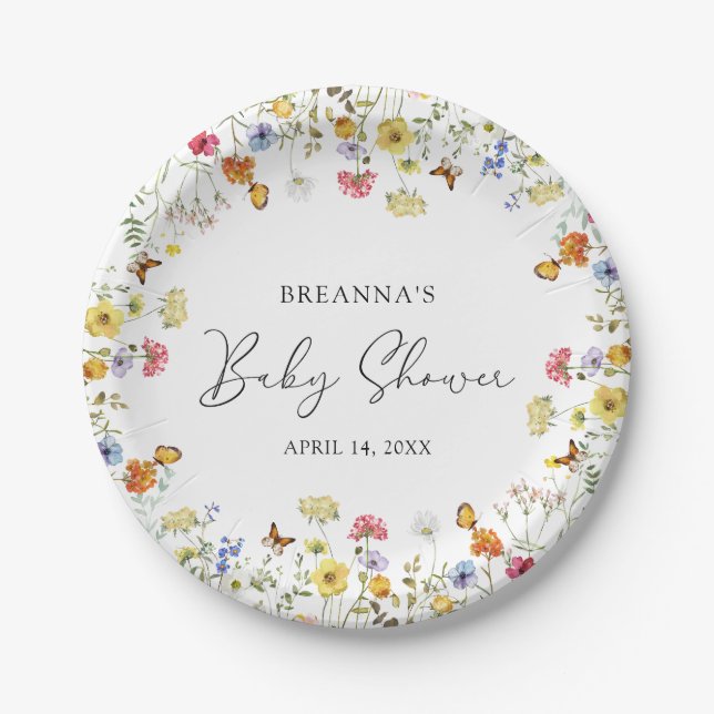 Wildflower Boho Botanical Baby Shower Paper Plate (Front)