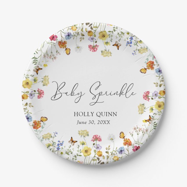 Wildflower Boho Botanical Baby Sprinkle Paper Plate (Front)